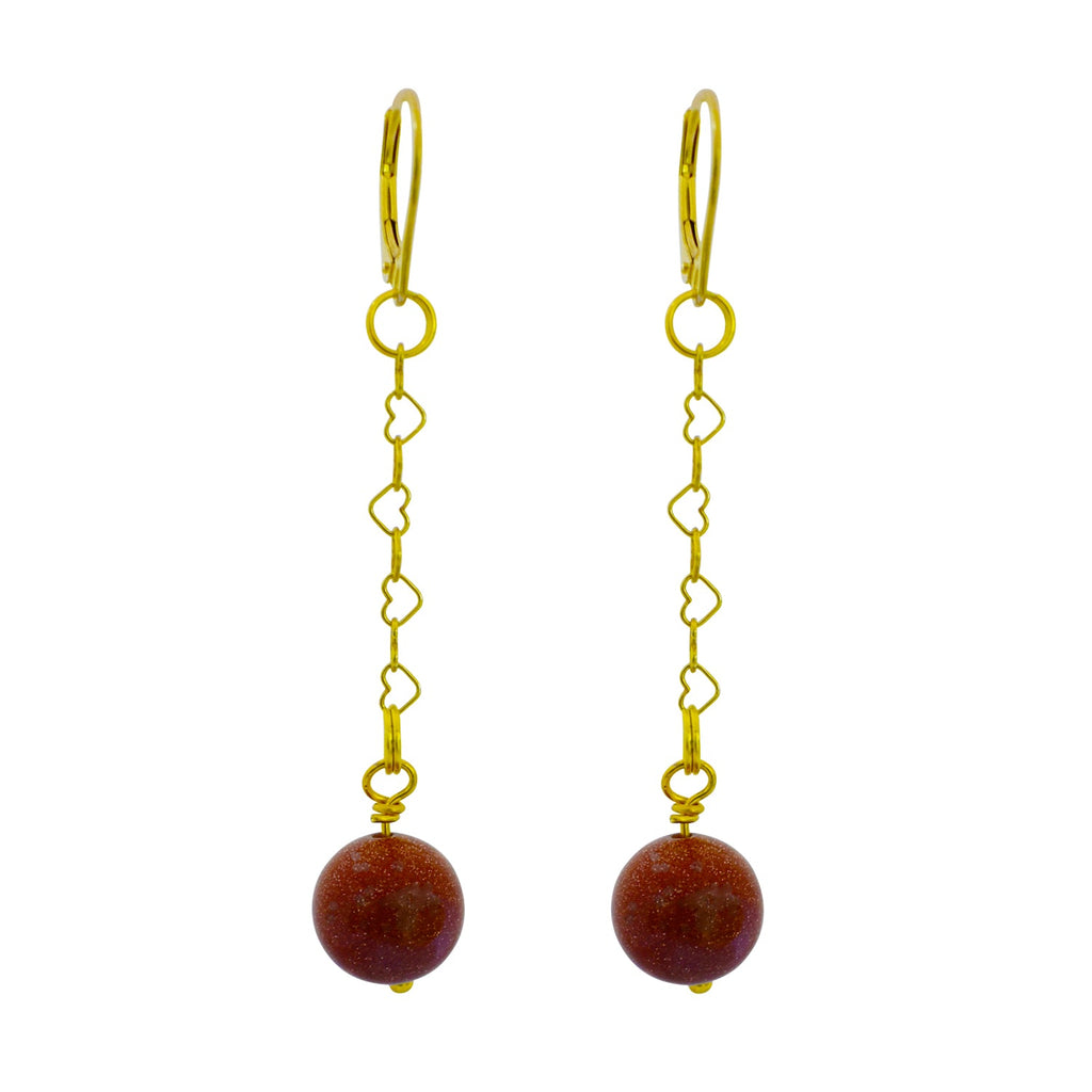 Brown Goldstone Heart Chain Earrings