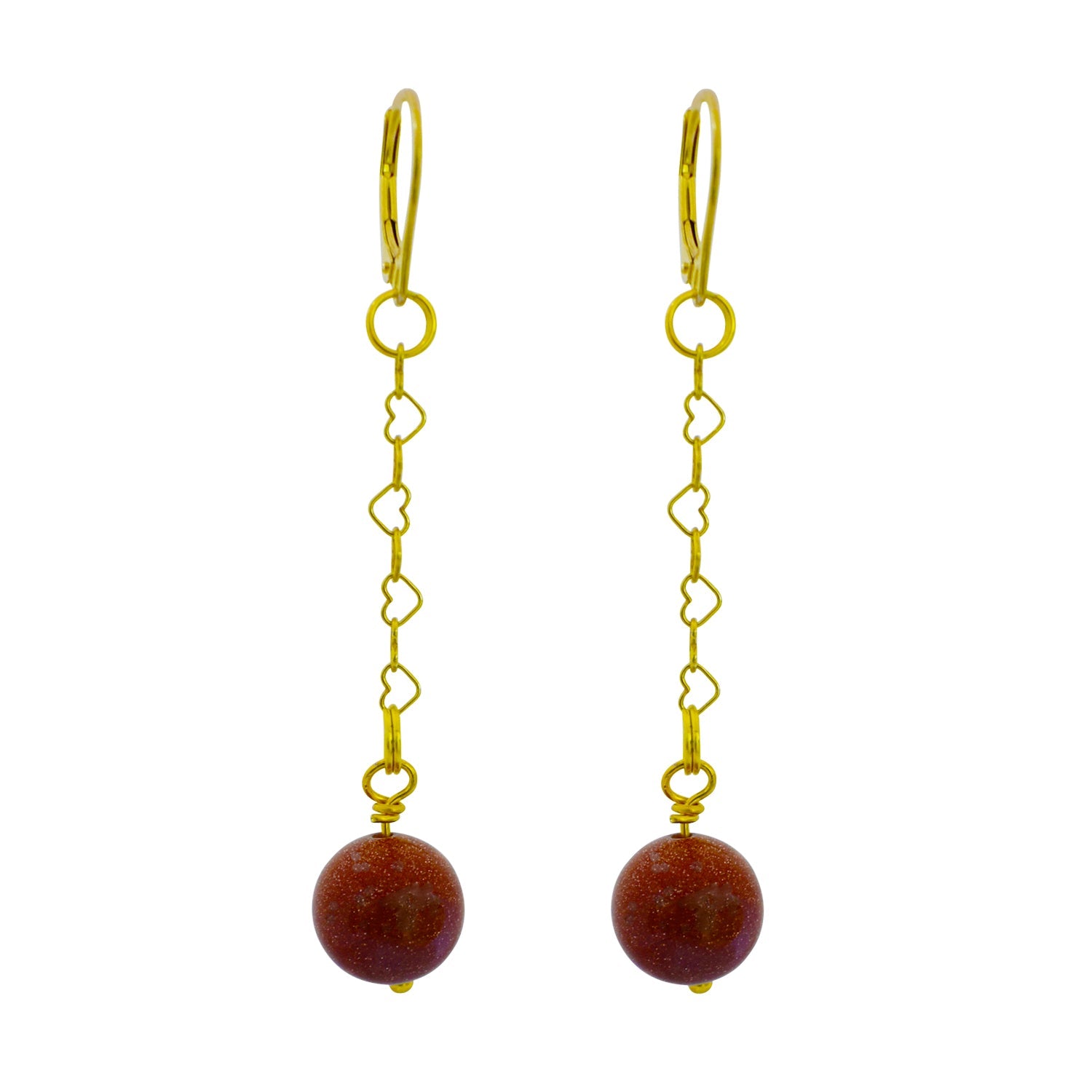 Brown Goldstone Heart Chain Earrings
