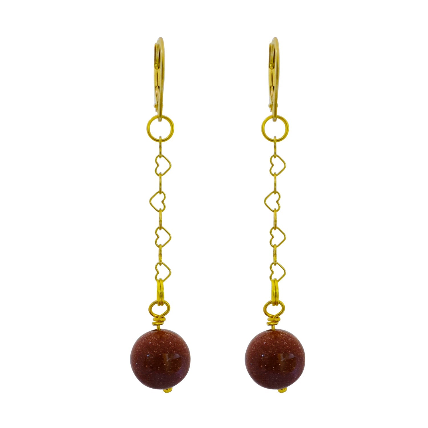 Brown Goldstone Heart Chain Earrings