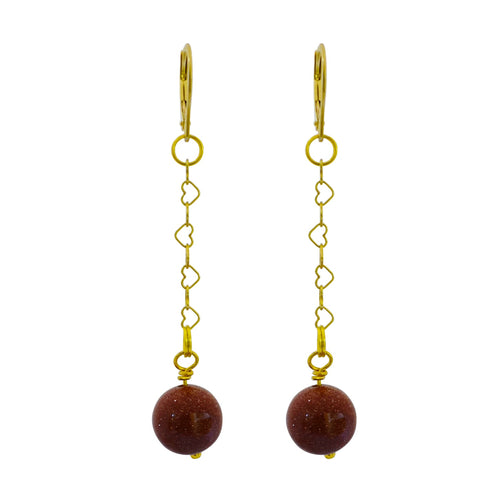 Brown Goldstone Heart Chain Earrings