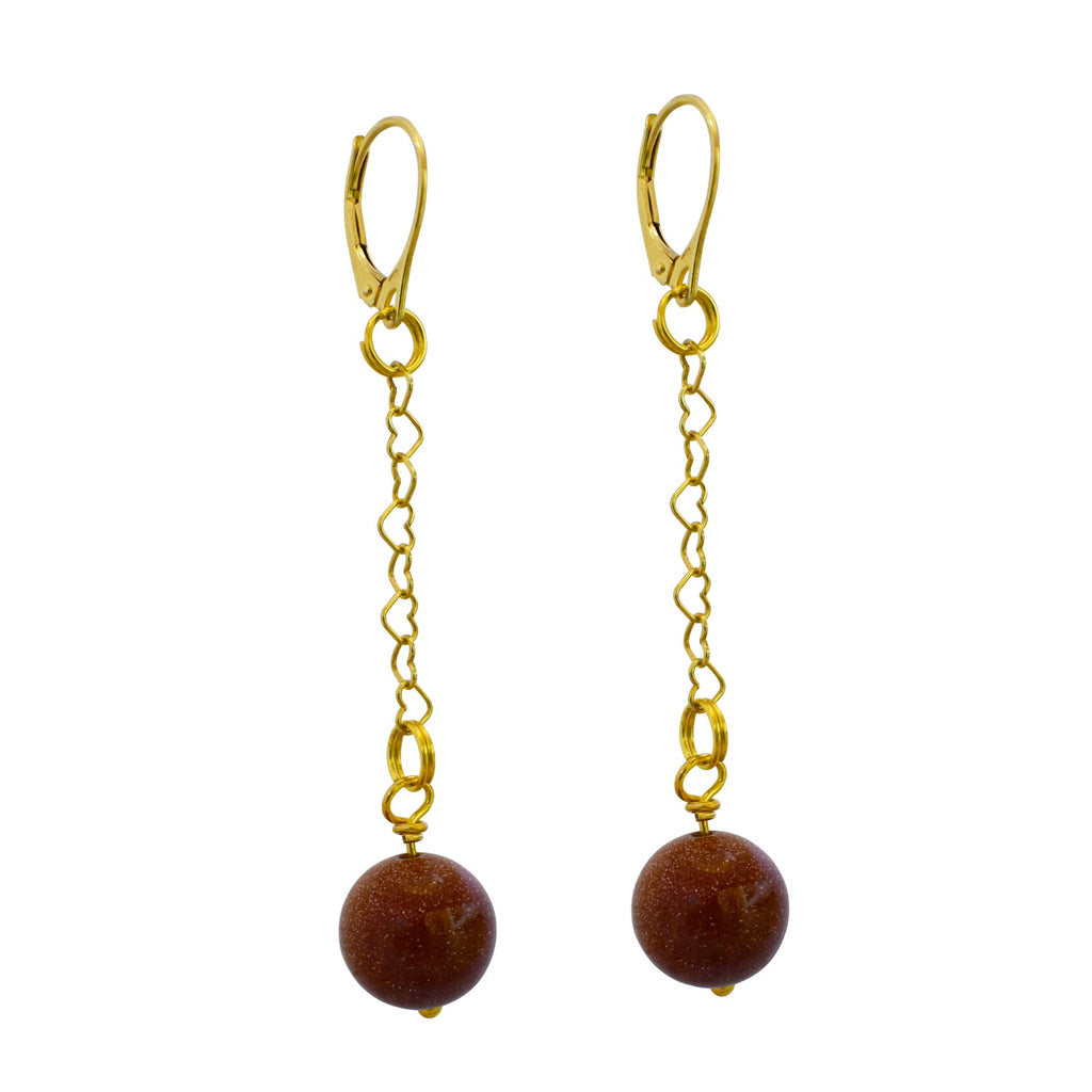 Brown Goldstone Heart Chain Earrings
