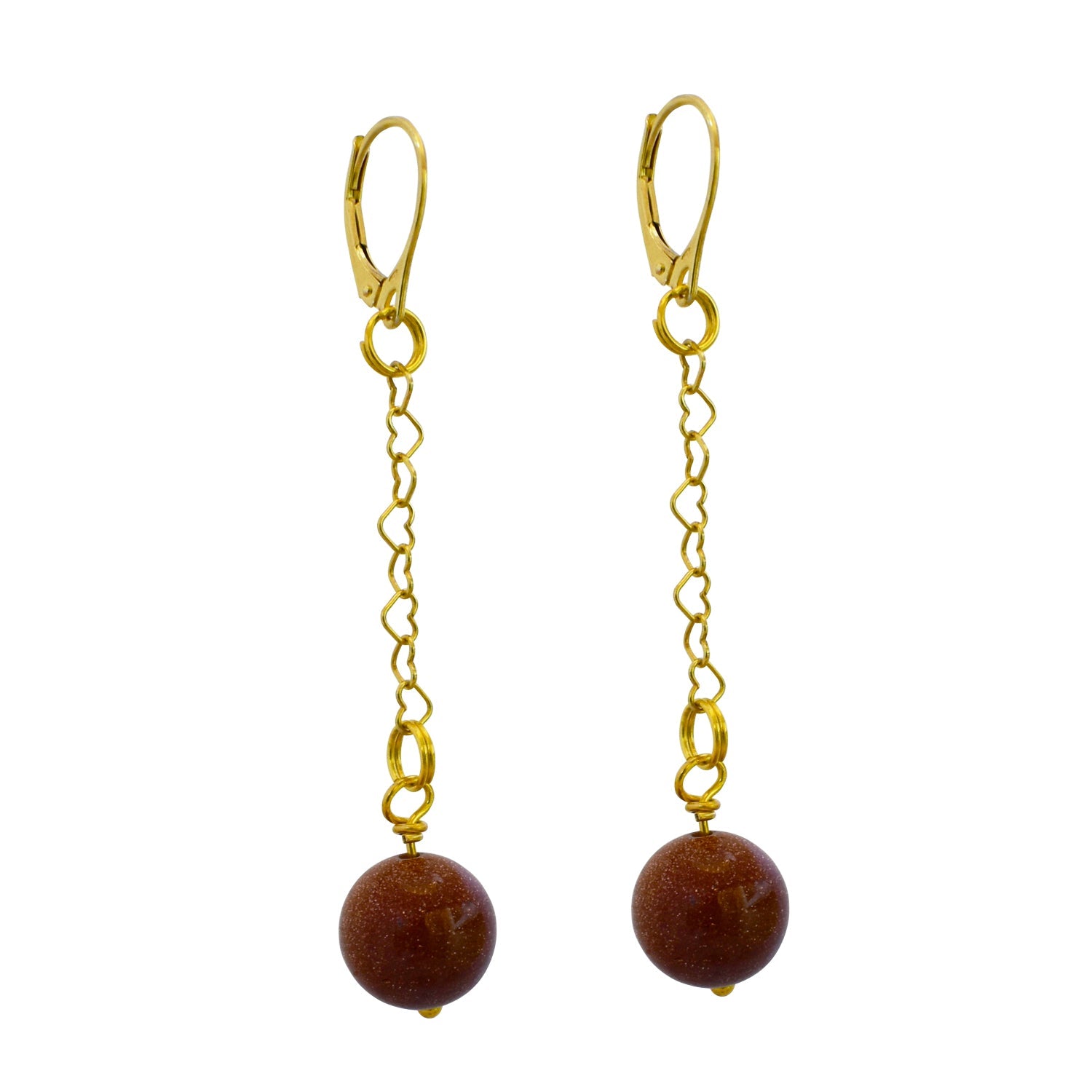 Brown Goldstone Heart Chain Earrings